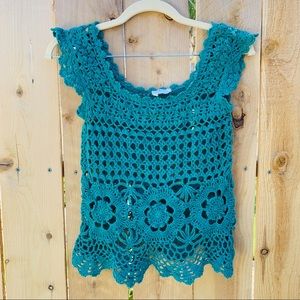 Pins & Needles XS Green Crochet Top